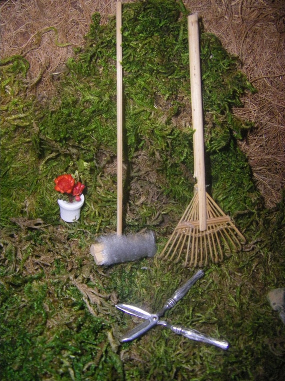 Mini Rake Push Broom Garden Shears Miniature Garden Tools