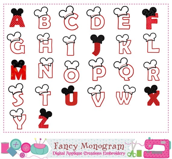 Mickey Monogram AZ appliqueMickey Letter A-Z appliqueFonts