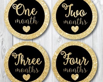 Glitter Baby Month Stickers, Baby Girl Trendy, Preppy Monthly Photo Stickers, Milestone Stickers, Months 1-12, Gold Glitter Stickers Baby