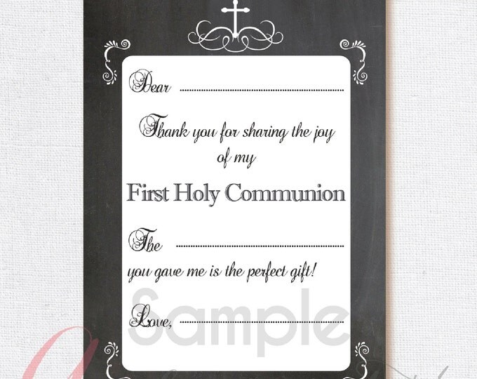 First Communion Thank you card. Chalkboard First Holy Communion. First Communion thank you card. Fill in the blanks Thank you card.
