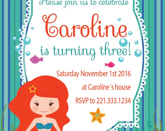 Mermaid birthday party invitation. Mermaid birthday party. Under the ocean invitation.