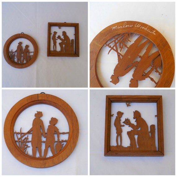 Two Vintage Marlow Woodcut Silhouettes in Frames by funkytreasure