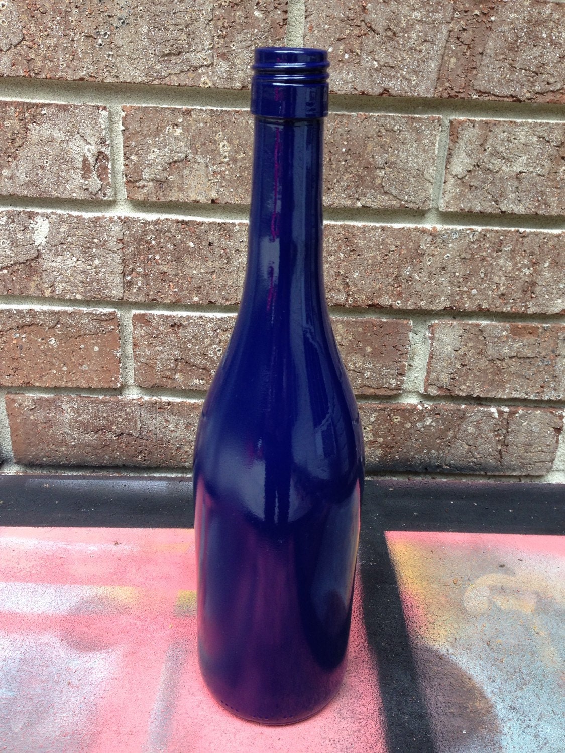 Painted Blue Wine Bottle Navy Blue Wedding Decor by TwistTradish