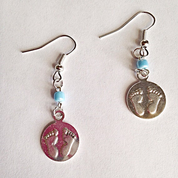 New Baby Boy Footprint Charm Dangle Earrings New Baby Boy