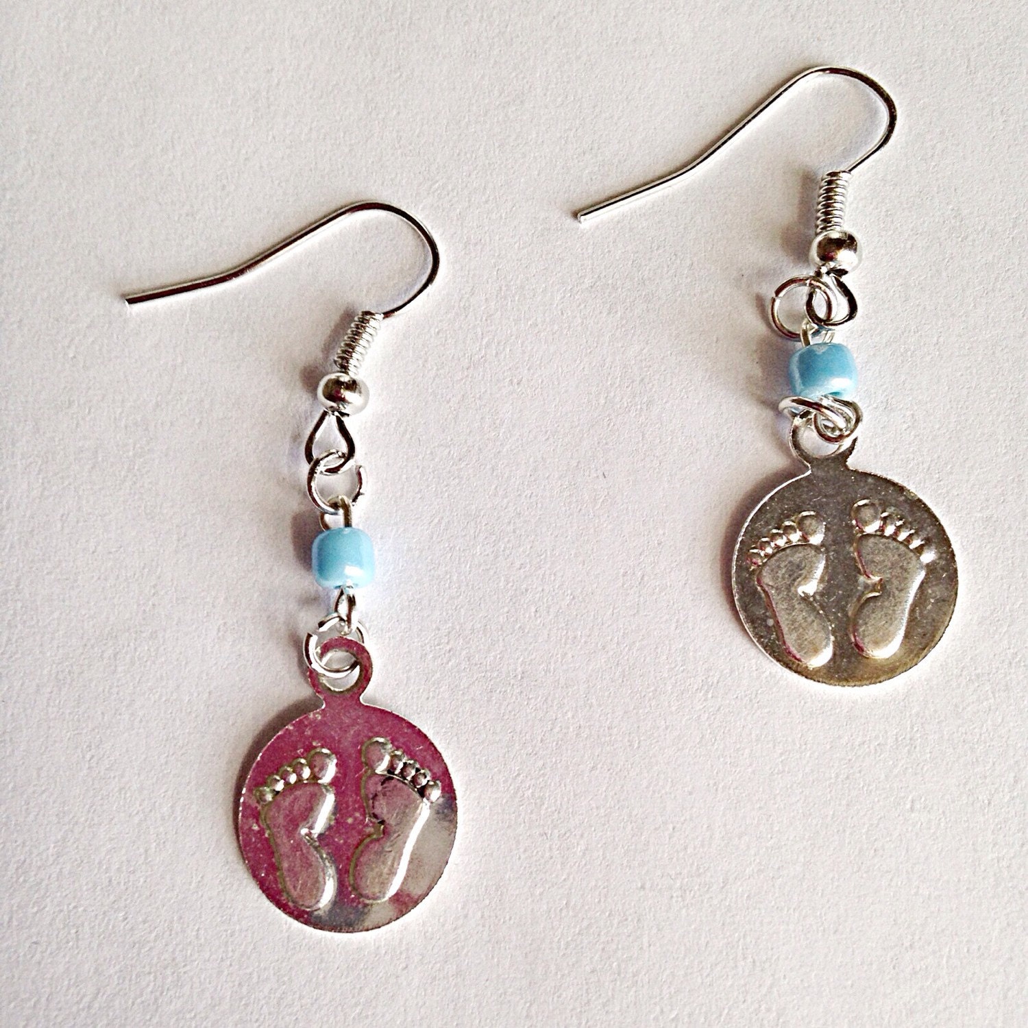 New Baby Boy Footprint Charm Dangle Earrings New Baby Boy