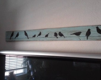 Bird art, whimsical, wall decor, family, birds on a wire, reclaimed wood, handmade wood signs