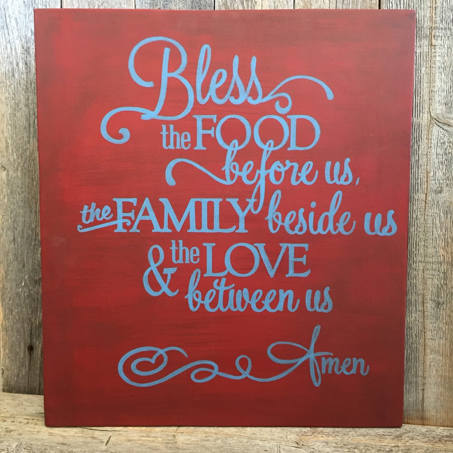 Hand painted Bless This Food prayer sign for kitchen or dining