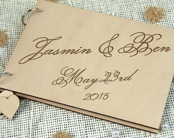 Custom Unique Wedding Anniversary Bridal shower guest book, Personalized gift for couple, Memory album, Laser engraved, Rustic wedding decor