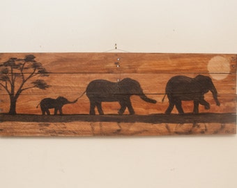 Elephant painting Elephant decor Elephant art Nursery wall art Nursery wall decor Nursery decor Mantle art Wood wall art Pallet art family