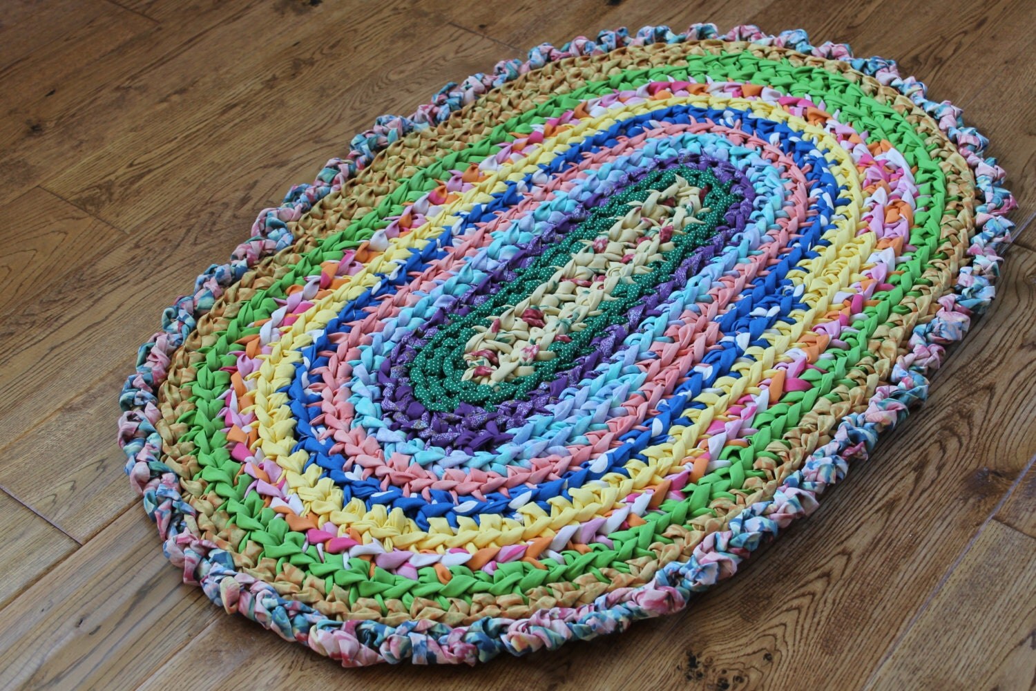 Rag Rug Rainbow 22 x 33 Crocheted Oval Rag Rug