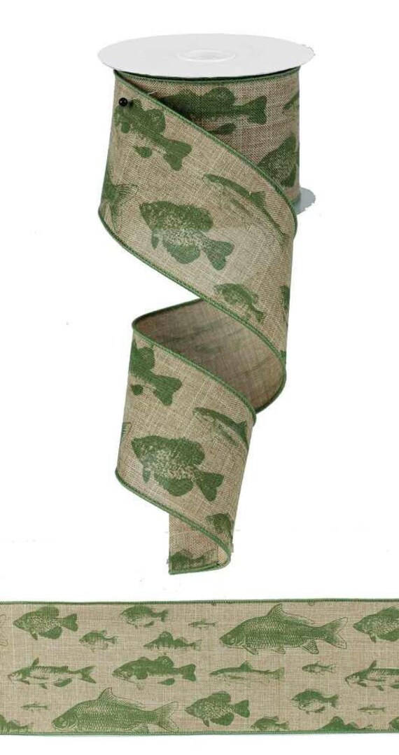 2.5 Natural Burlap/Moss Fish Ribbon 10 Yards by CustomWreathDecor