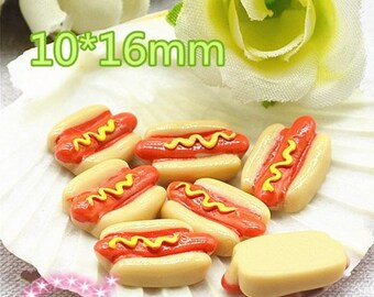 5 pieces Kawaii hot dog flatback decoden cabochon faux food 16mm long cinema cool cabs deco phone case creations UK faux food embellishments