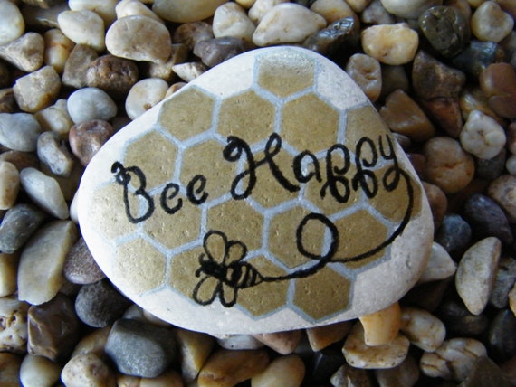 Bee Happy / Painted Rock Art / Painted Stone / Message Stone