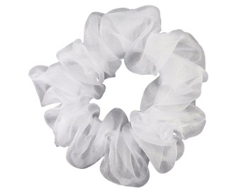 Scrunchies White Organza Ponytail Holder (Free Shipping) Hair Accessories Made in USA