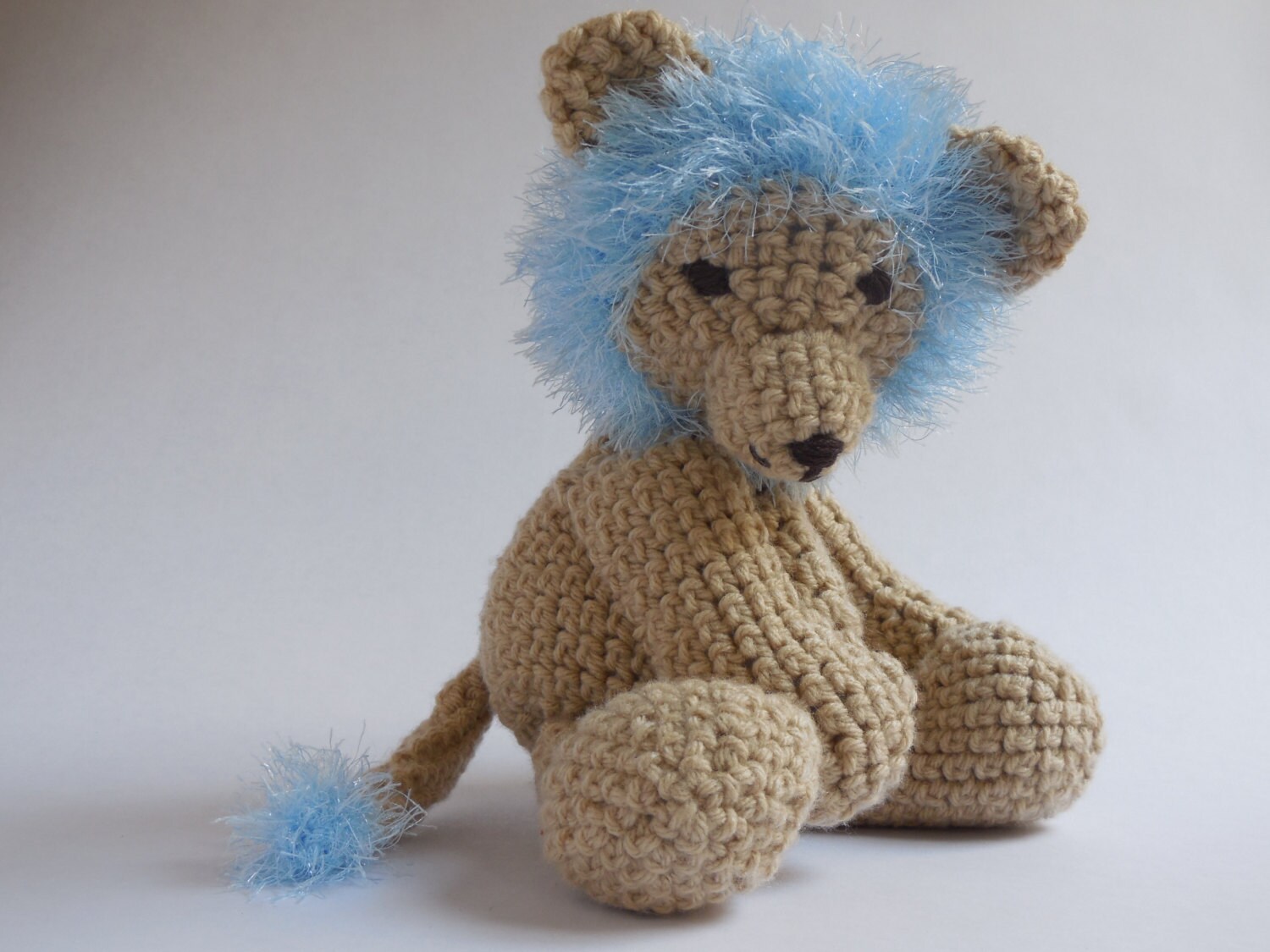 Crochet Lion with Blue Mane and Tail