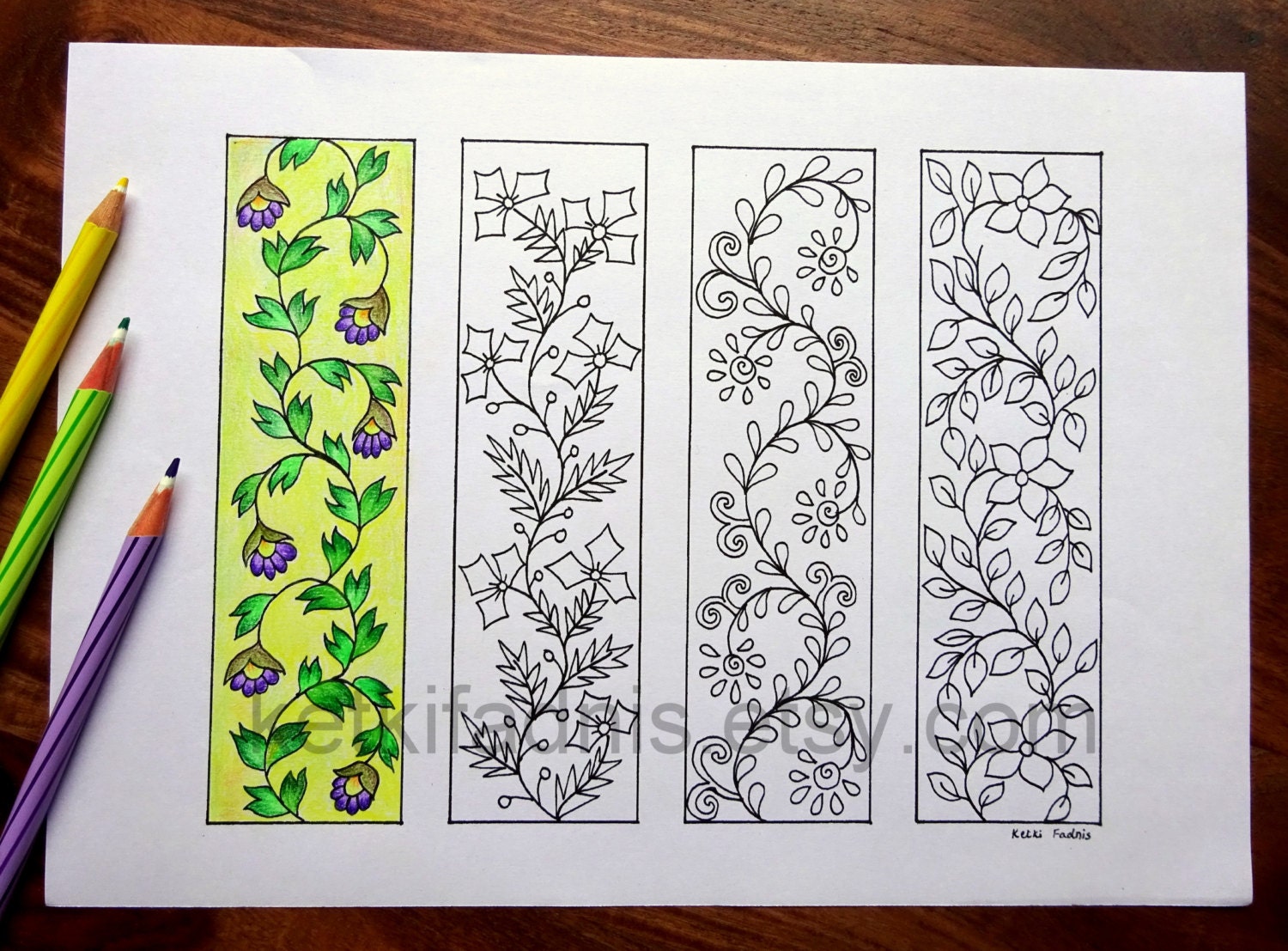 Download Coloring Bookmarks - Flower - PDF Download - Bookmarks to color- Digital download - Floral ...