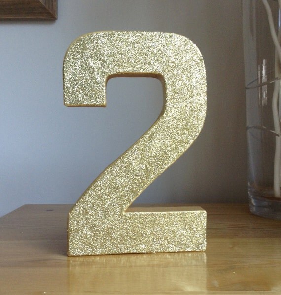 Gold Glitter Number 2 Paper Mâché Numbers 2nd Birthday Party