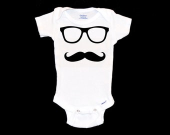 Mustache and Glasses Infant Onesie - Geek Chic Apparel, Funny Baby Onsie, Nerdy Toddler Jumpsuit, Modern Kid Outfit, Hipster Baby Onezie