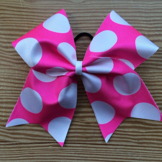 Hot Pink and White Polka Dot Cheer Bow by CarleysBows on Etsy