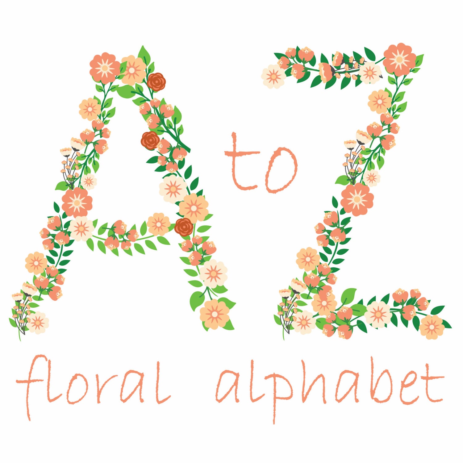 Flower alphabet clipart Floral letters Flower monogram