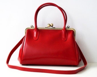 red genuine leather purse