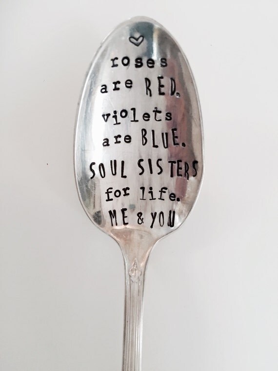 Stamped Silver Spoon, Friendship Poem, Soul Sisters, Stamped Silver