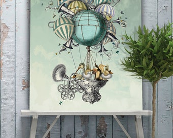 Hot air balloon poster - Aves Piger Limited Edition Giclee Print - Hot air balloon print anniversary gift for wife husband gift swan print