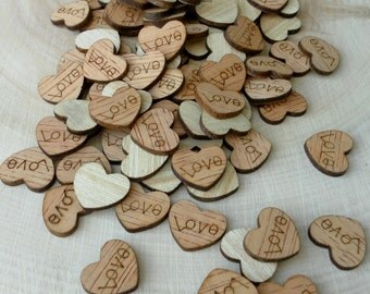 100 Tiny "Love" Hearts ~ 1/2" ~ Cute Little Wooden Hearts! Bridal Shower Decoration ~ Summer Wedding
