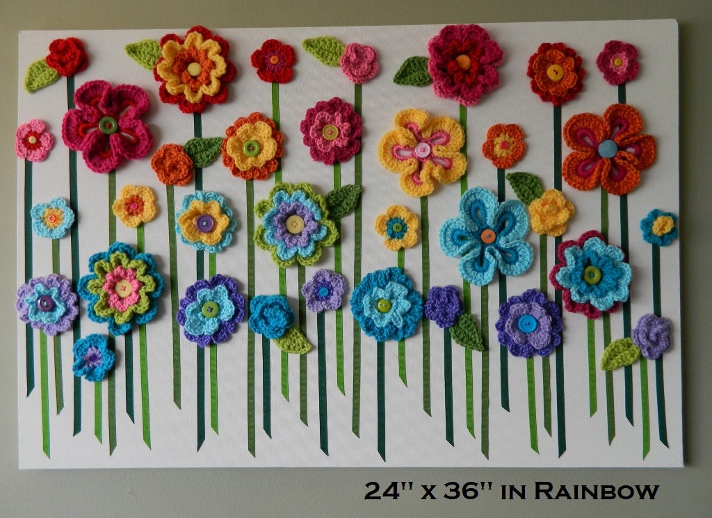 Crochet Flower Wall Hanging Flower Wall Art Yarn Flower Wall