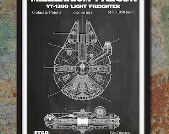 Star Wars Millennium Falcon Patent Wall Print - Skywalker Art Poster, Star Wars Blueprint Star Wars Patent Print Geekery Geek - Item #SW7