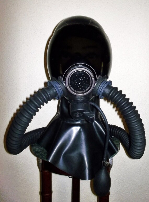 Fetish Heavy Rubber Latex Millennium GAS MASK HOOD w Tinted