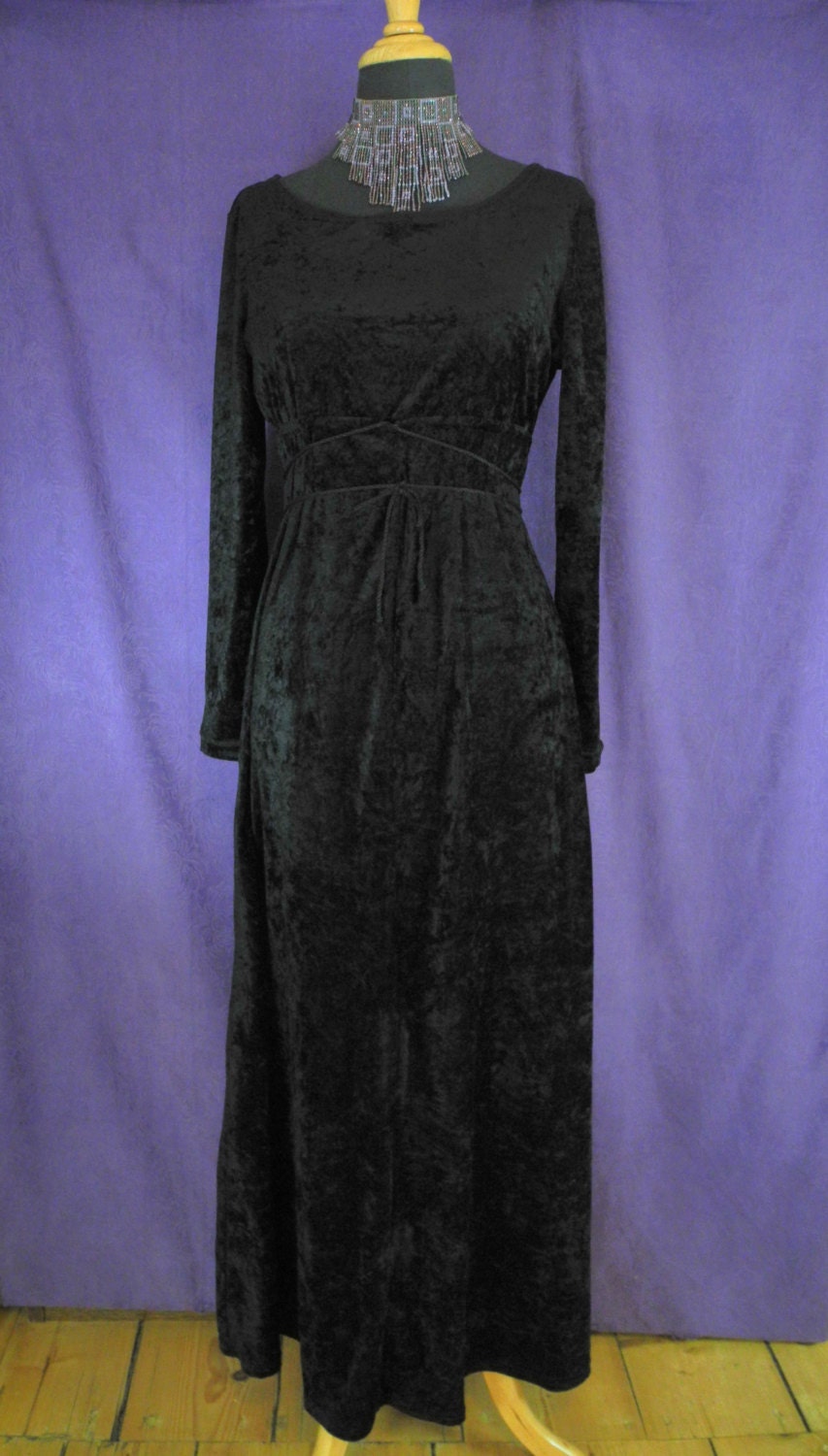 Vintage 1980s 1990s Goth Crushed Velvet Black Maxi Dress British ...