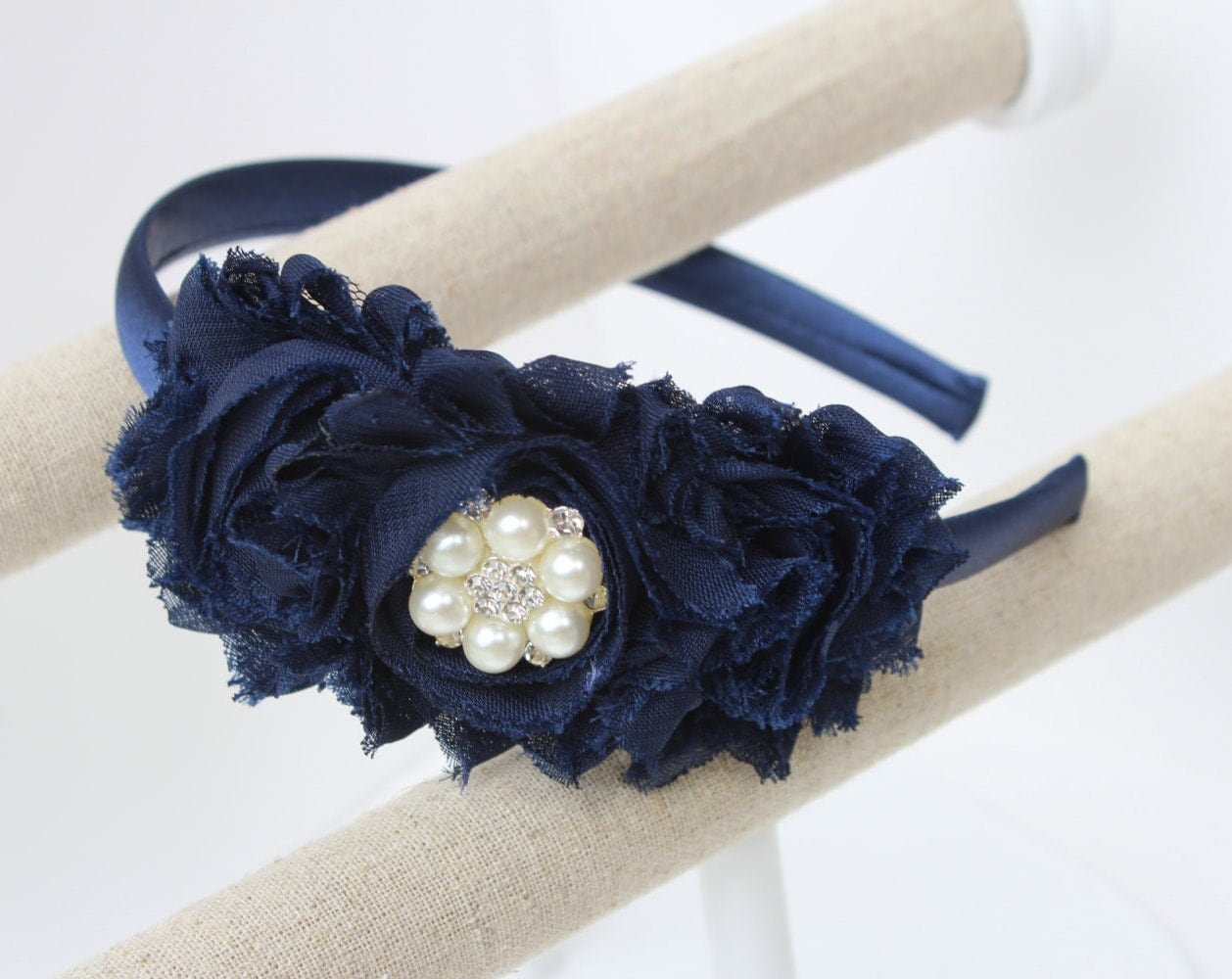 Navy blue headband flower girl headband navy by VioletsChicDesigns