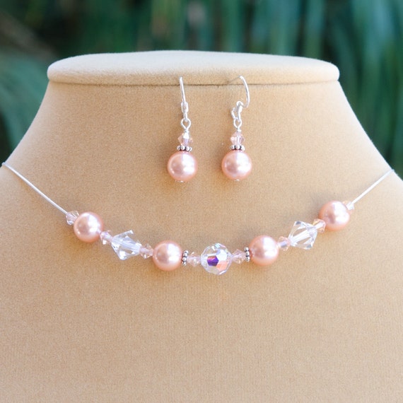 Dark Peach Bridesmaid Jewelry Set of 2 Peach Bridesmaid Gift