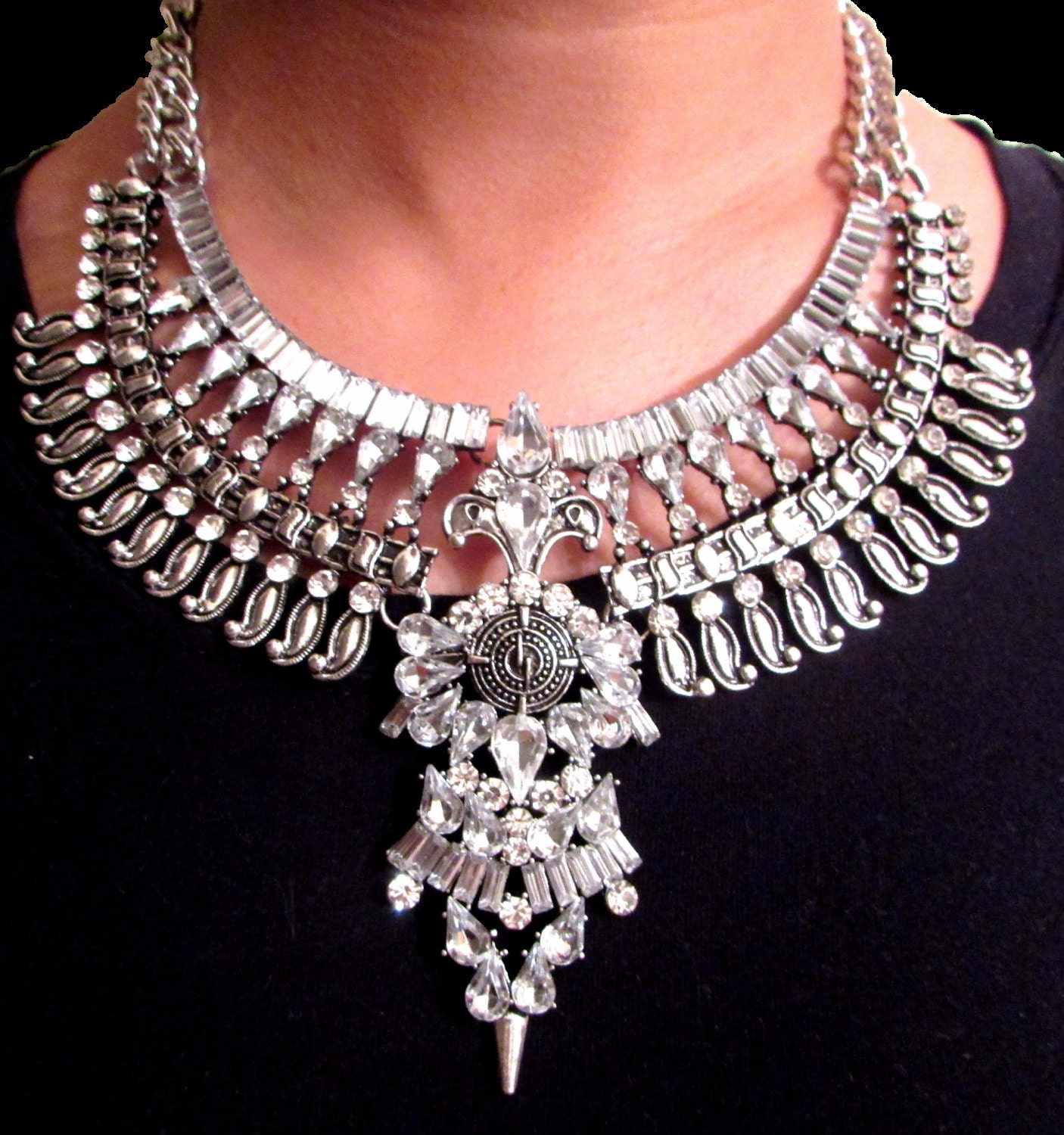 Statement Trendy Silver Necklace by on Etsy