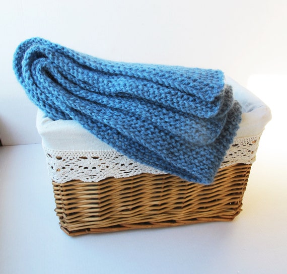 Hand knitted Plaid Baby Wool Acrylic Blanket Blue by ...