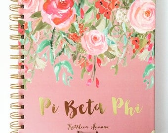 Pi Beta Phi Watercolor Gold Embossed Notebook