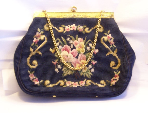 Vintage Needlepoint Handbag Purse Floral Petit by DistrictDressing