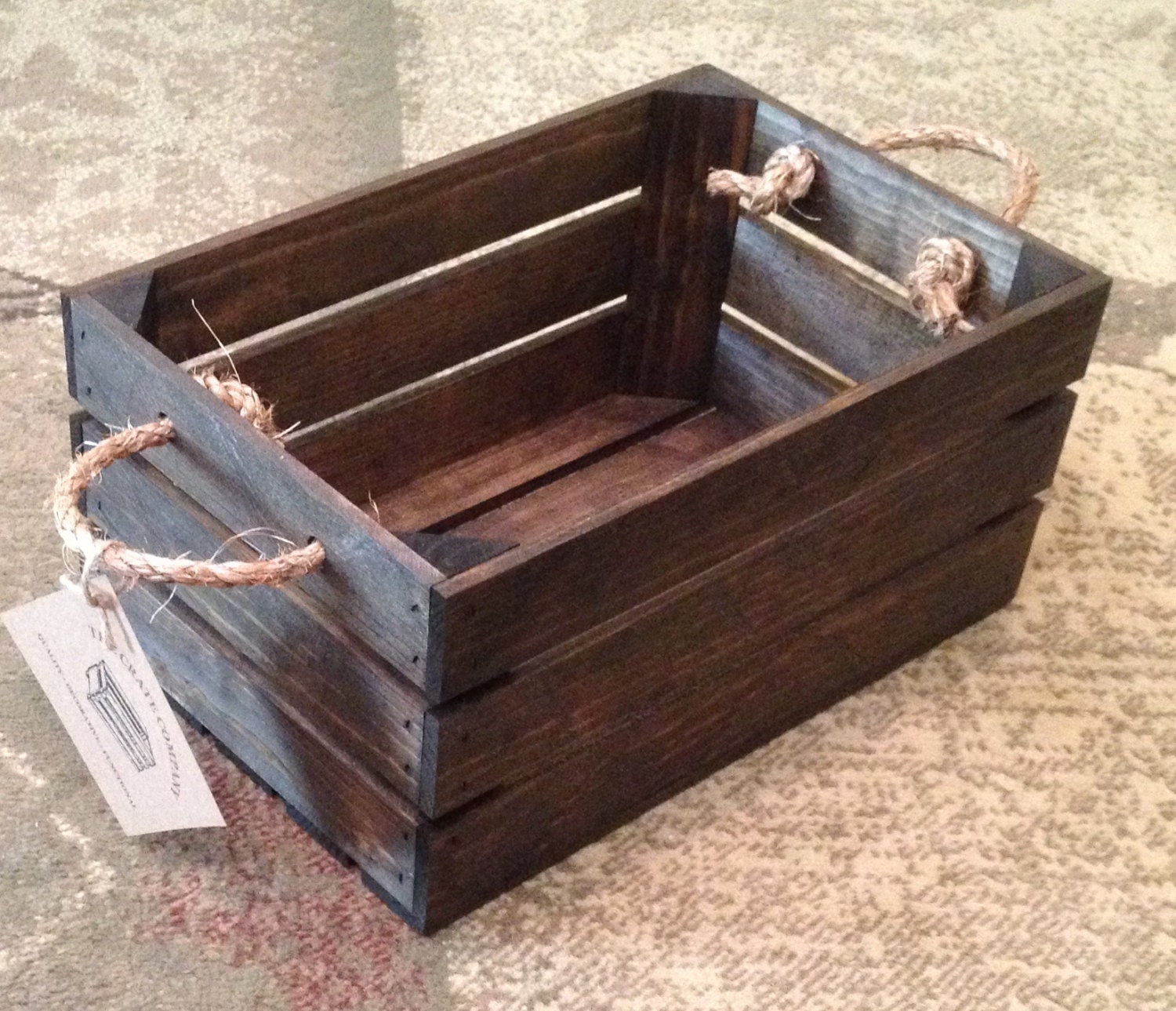 Small Wood Crate With Rope Handles 15L x 10W x