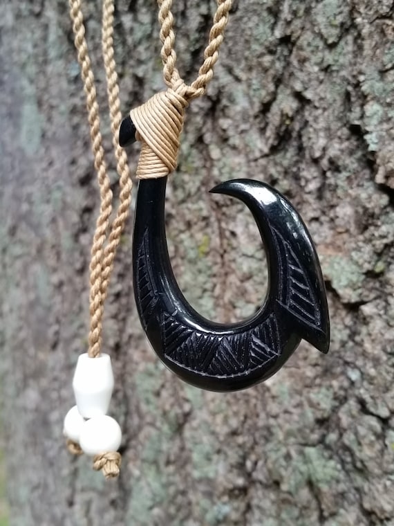 Beautiful Black Hawaiian Fish Hook Necklace Single Barbed