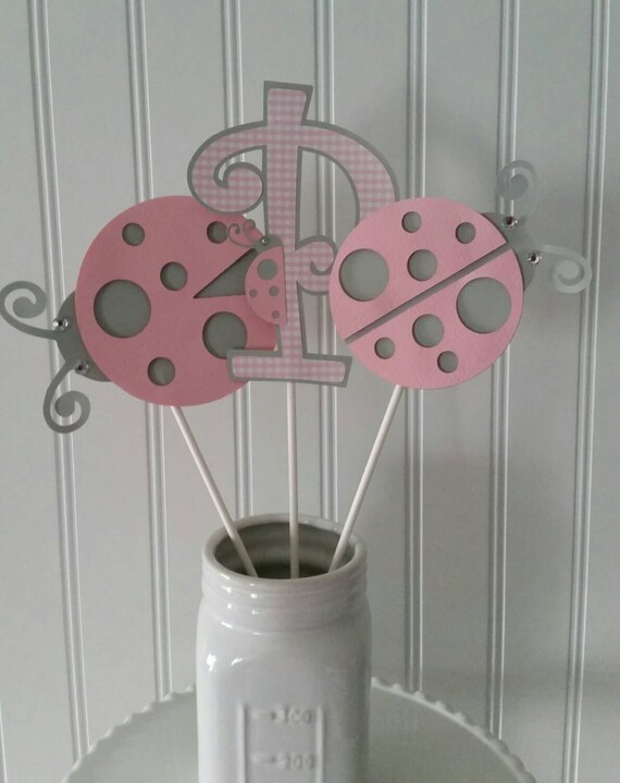 Items similar to 3 Girl Ladybug Party Centerpiece Picks, Pink ladybug