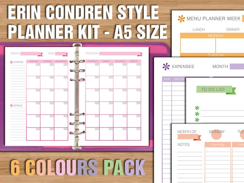 Erin Condren style printable planner kit A5 size