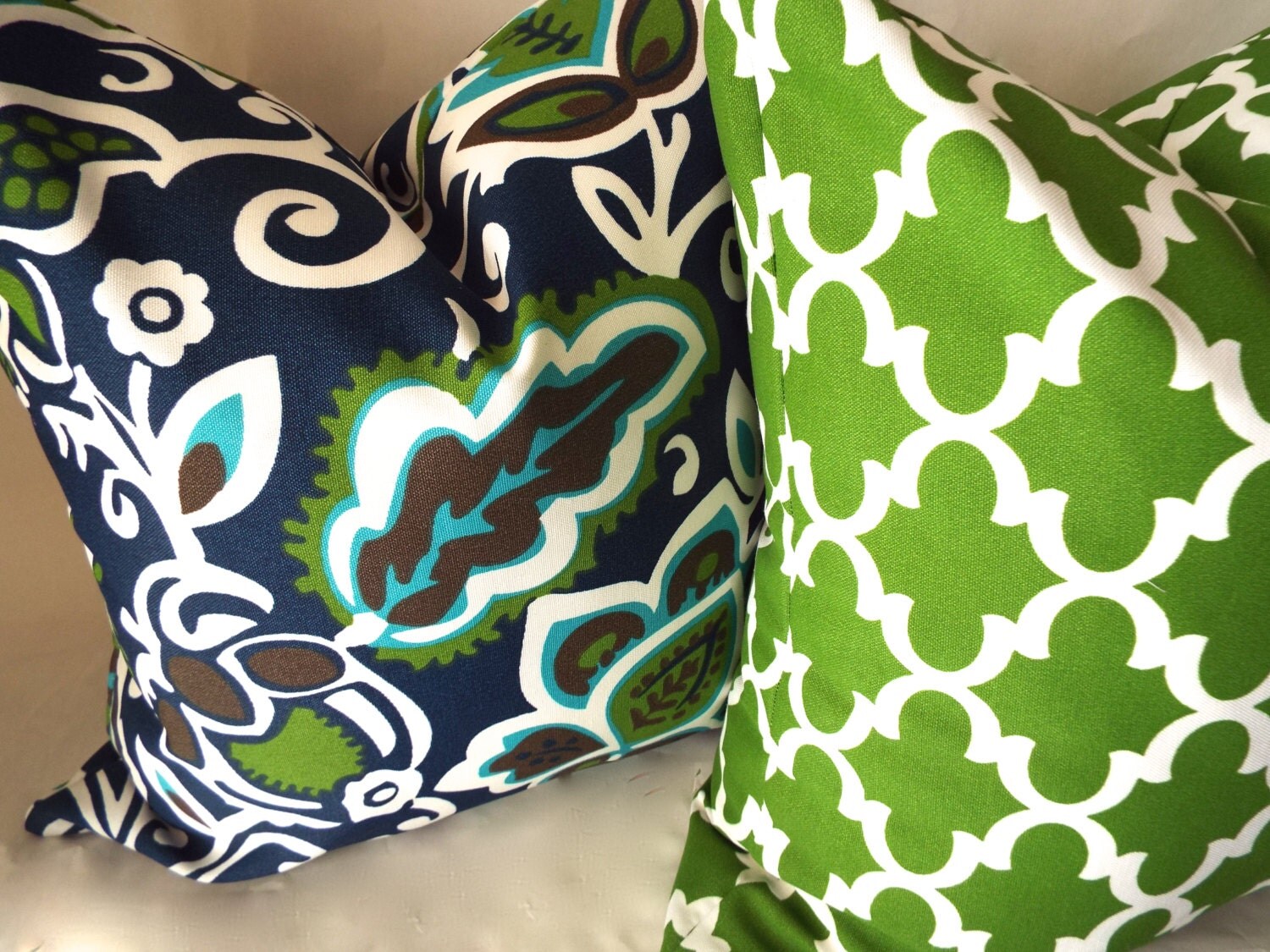 Outdoor Throw Pillow Navy and Green Pillow by SewDeevinePillows