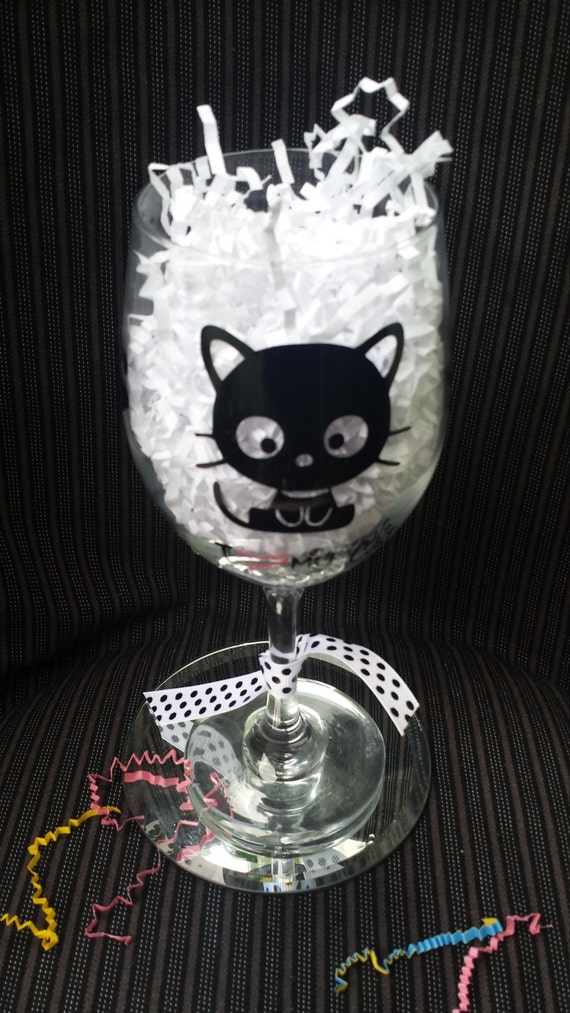 I love my cat wine glass kitten wine glass cat by myvinylword