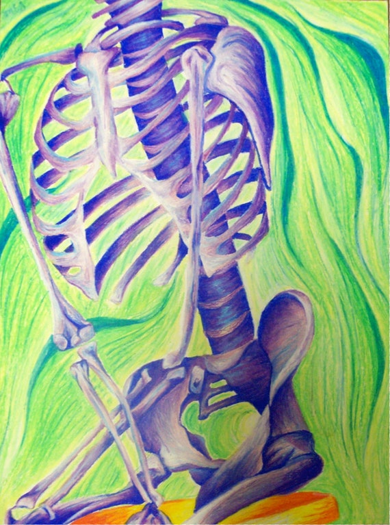 Items similar to Original Oil Pastel Skeleton Abstraction on Paper on Etsy