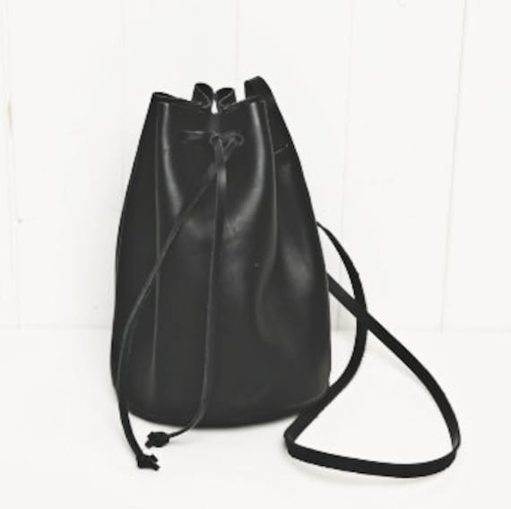 black crossbody bucket bag