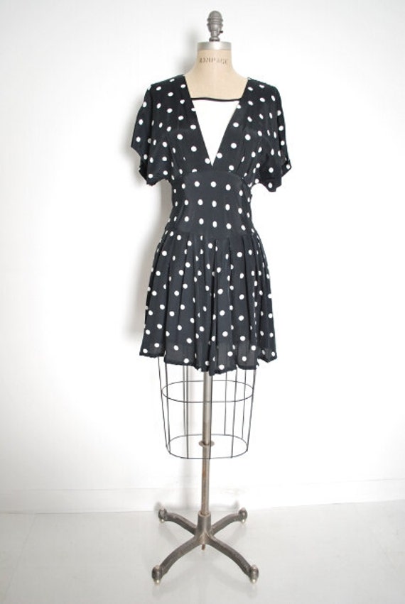 vintage 80s dress polka dot dress 80s mini dress black and