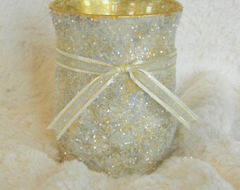 Bridesmaid Gift Ideas, Makeup Brush Holder, Bridal Party Gifts Office Desk Accessories, Pen Holder, Pencil Holder, Gold Votive Candle Holder