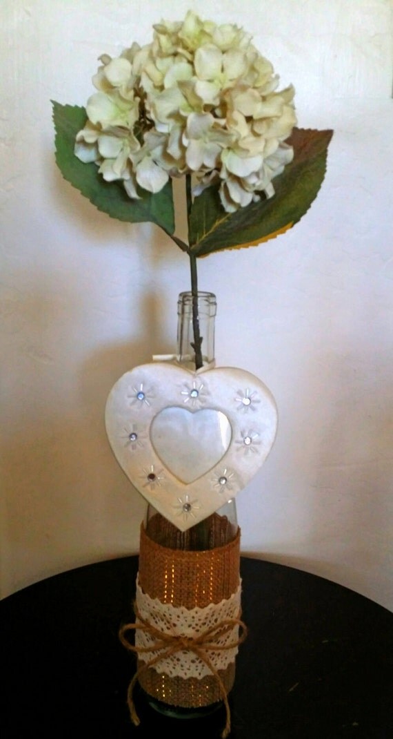 Hand decorated Upcycled Wine Bottle w/Picture Frame