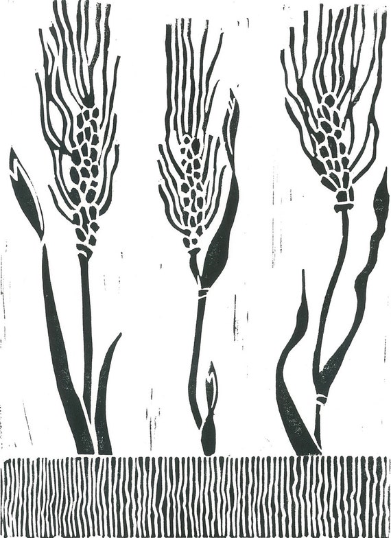 WHEAT GRASS LINOCUT Botanical Print Black & White by magprint